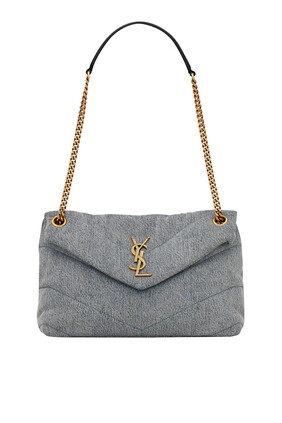 Puffer Small Chain Bag in Denim and Smooth Leather